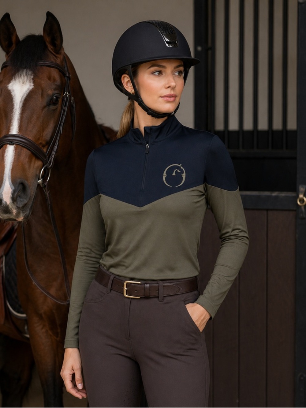 Vestrum Equestrian Performance Quarter Zip Top Black Olive Size M